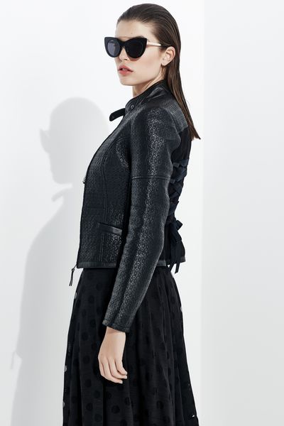 CROSS THE LINE SUNGLASSES
								, 			STITCH BLACK JACKET
								, 			CRUSHED A LITTLE MORE SKIRT