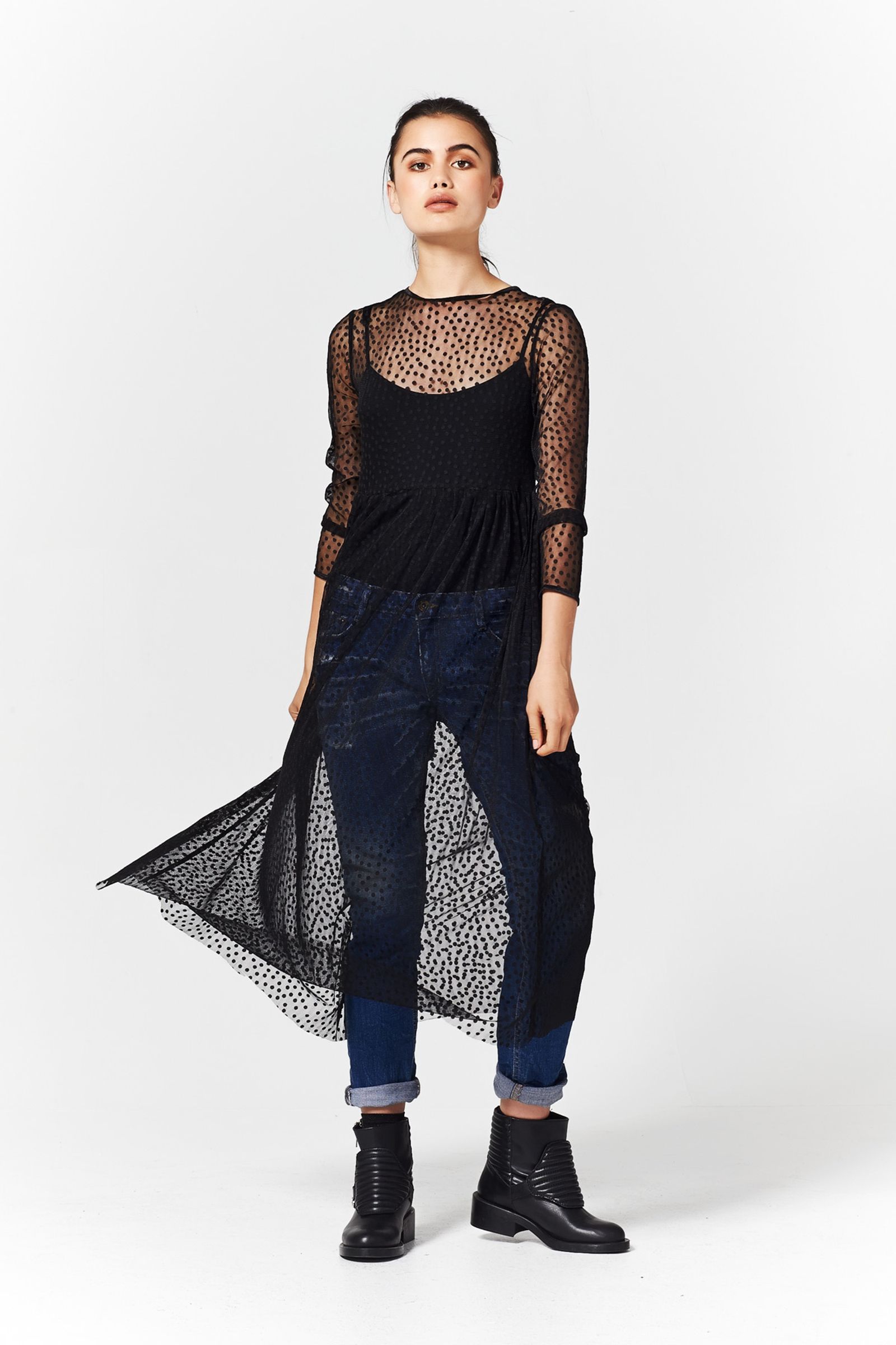 FORGET ME DOT 'READY OR SPOT' DRESS
								, 			TWENTY FOUR DENIM 'MY BOYFRIEND'S BACK' JEANS