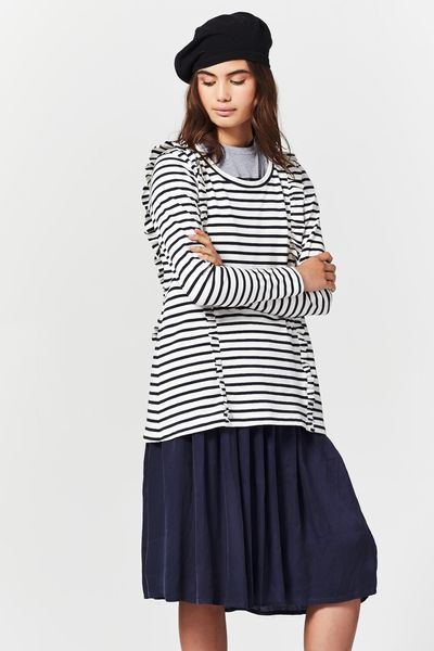 NAUTICAL BUT NICE 'RUFFLE ME SIDEWAYS' TOP
								, 			ROYAL NOISE 'MIDNIGHT IN PARIS' SKIRT