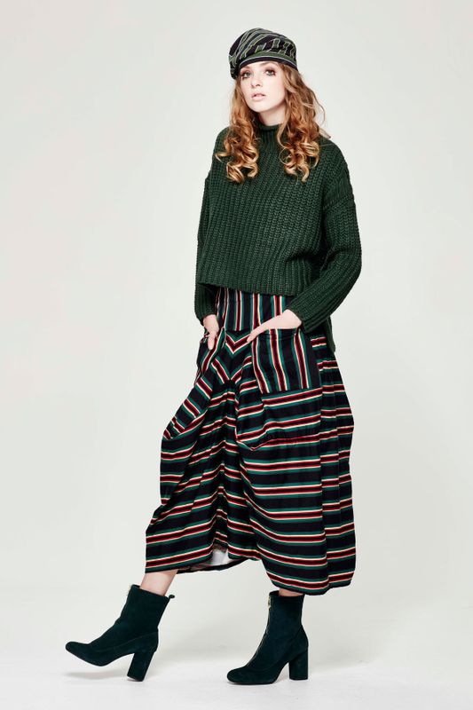 IN THE GREEN 'SNAKES AND LADDERS' TOP
								, 			TRAFFIC LIGHTS 'LAZER STRIPE' SKIRT