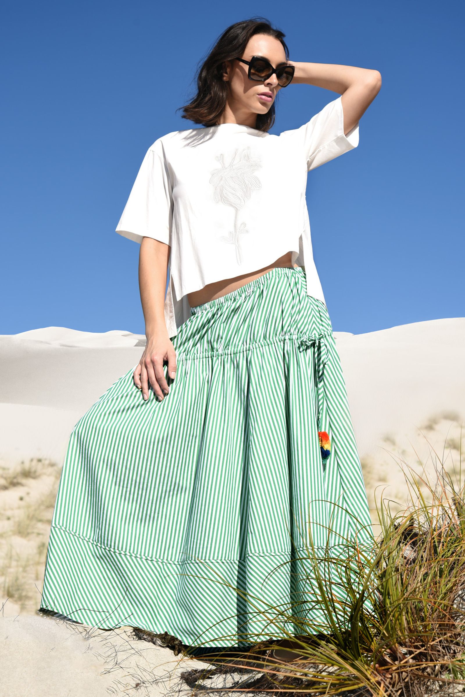 KEEP TO THE SCRIPT T-SHIRT
								, 			ROUND TRIP SKIRT