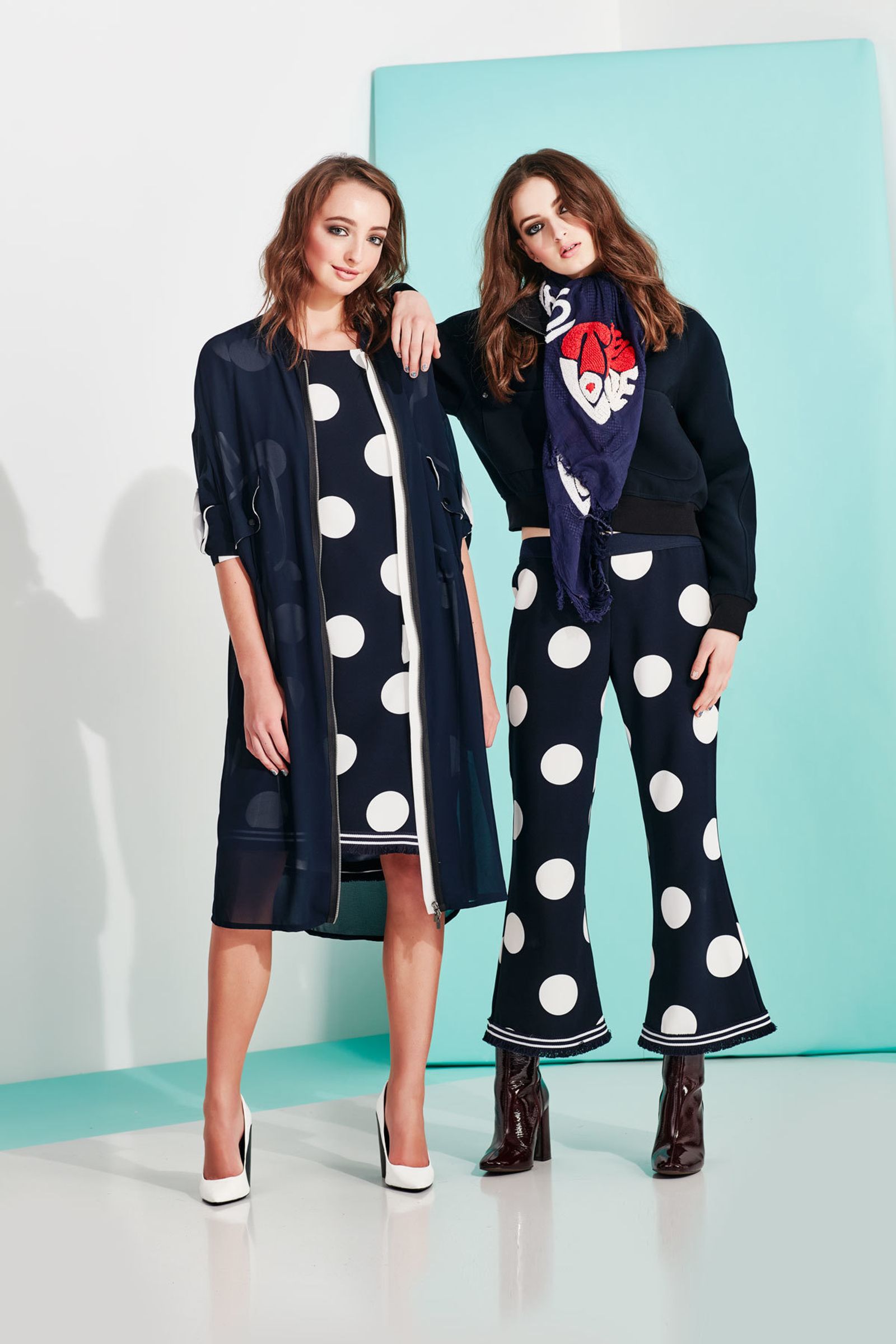 									THE DUSTER TRUTH COAT
								, 			ADORE-A-BALL DRESS
								, 			LOVE IS EVERYWHERE SCARF
								, 			LOVE AND BOMBER JACKET
								, 			NICE 'N' EASY PANT
			