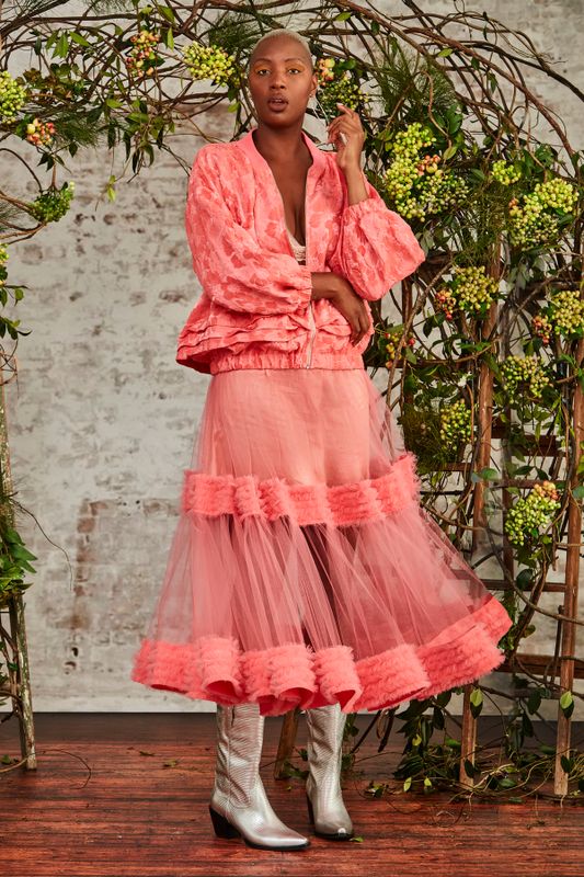 THERE'S NO ROUCHE JACKET
								, 			LEAVE THEM IN TIERS SKIRT