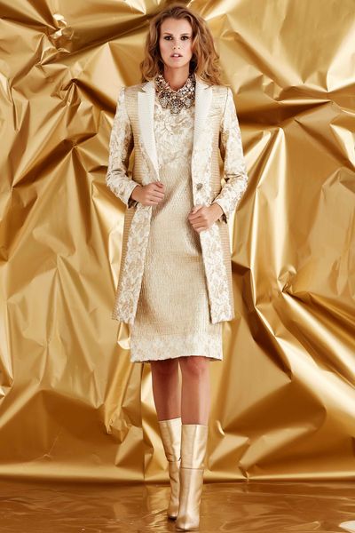 COAT OF CONFIDENCE COAT
								, 			GLITTER IN GOLD DRESS